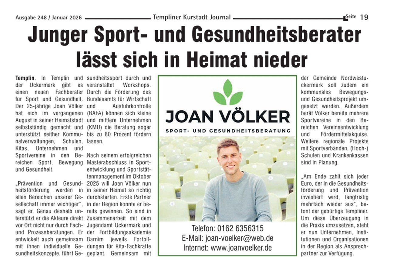Presseartikel im Templiner Kurstadt Journal vom 22.01.2026