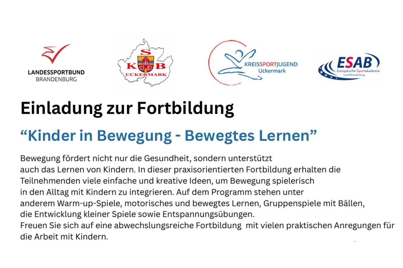 Einladung zur Fortbildung „Kinder in Bewegung  – Bewegtes Lernen“